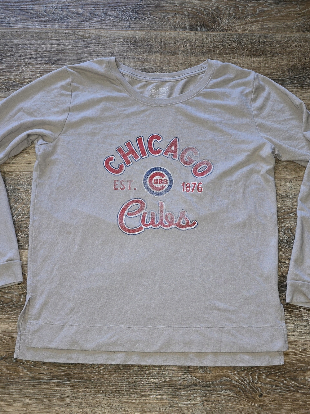 Chicago Cubs Campus Lifestyle Women's Shirt Size Large MLB Gray Pull Long Sleeve